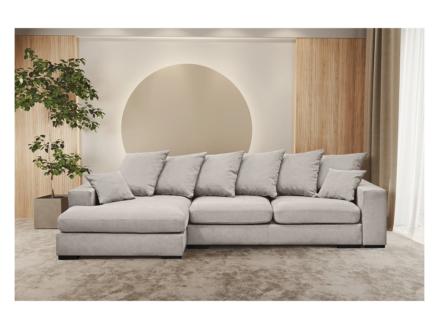 Ecksofa mit schlaffunktion und bettkasten, Sofa L-form, Couch L-form Gabon stoff Riviera Links Hellgrau