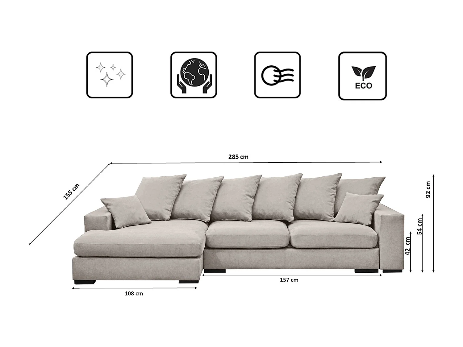 Divano angolare con funzione letto e contenitore, divano a L, divano a L tessuto Gabon Riviera Left Light Grey