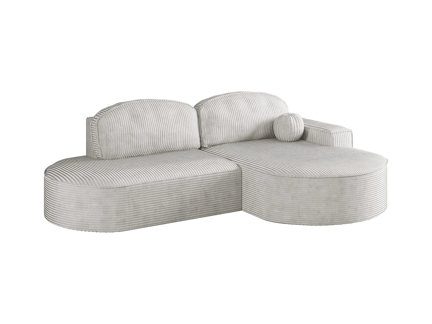Canapé d'angle avec fonction couchage et coffre de lit Modena Round tissu Poso Beige Droite