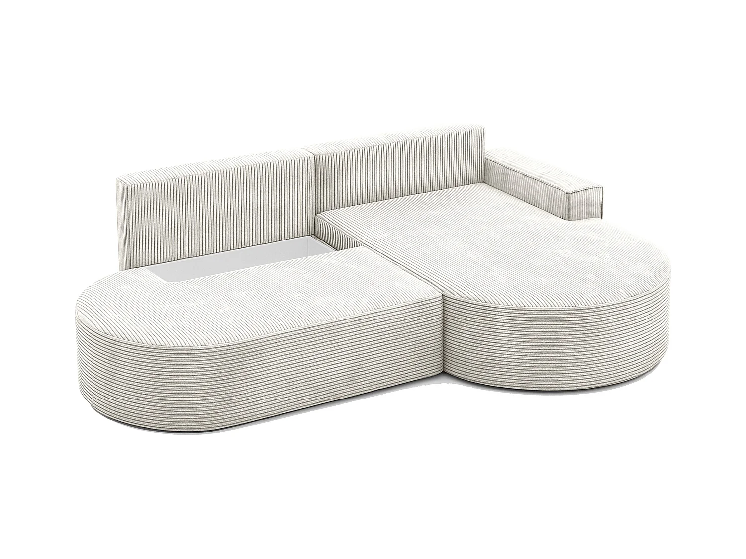 Canapé d'angle avec fonction couchage et coffre de lit Modena Round tissu Poso Beige Droite
