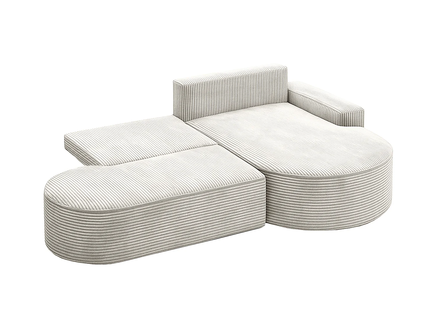 Canapé d'angle avec fonction couchage et coffre de lit Modena Round tissu Poso Beige Droite
