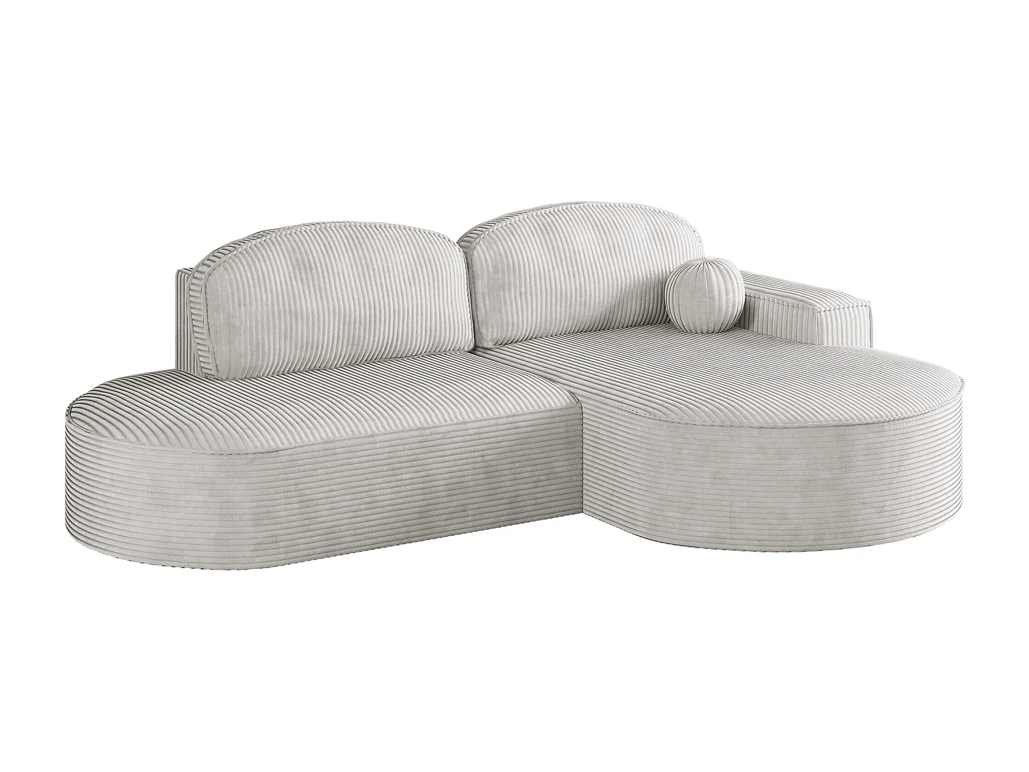 Canapé d'angle avec fonction couchage et coffre de lit Modena Round tissu Poso Beige Droite