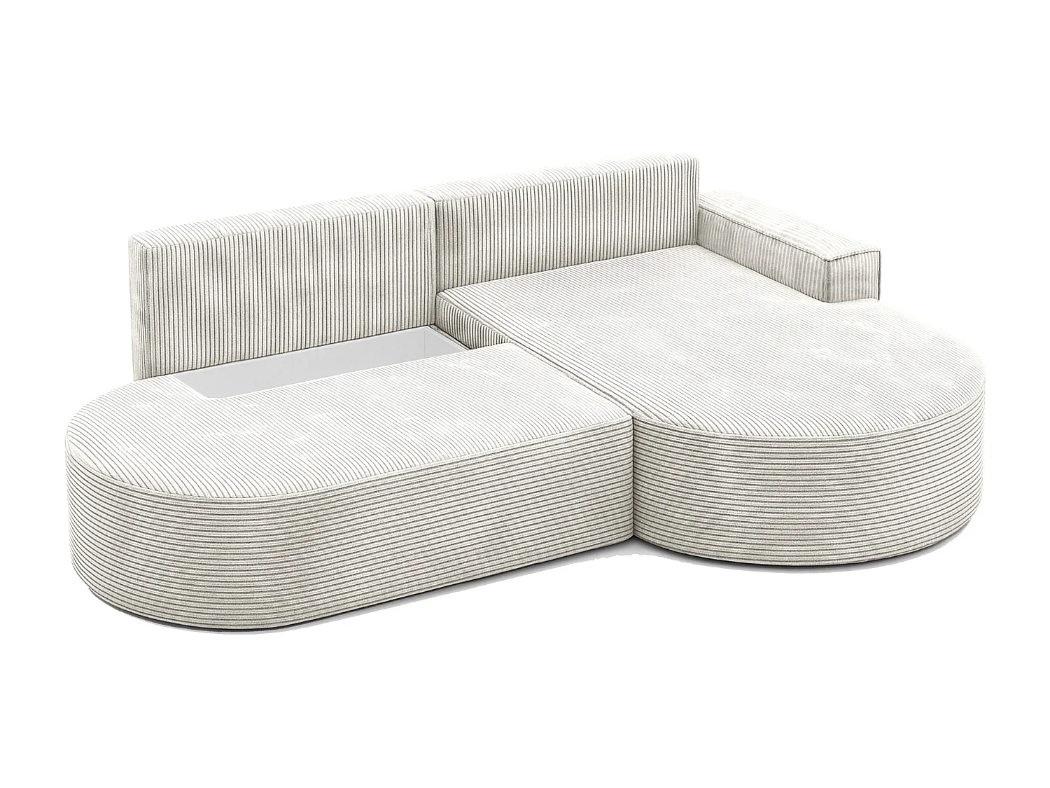 Canapé d'angle avec fonction couchage et coffre de lit Modena Round tissu Poso Beige Droite