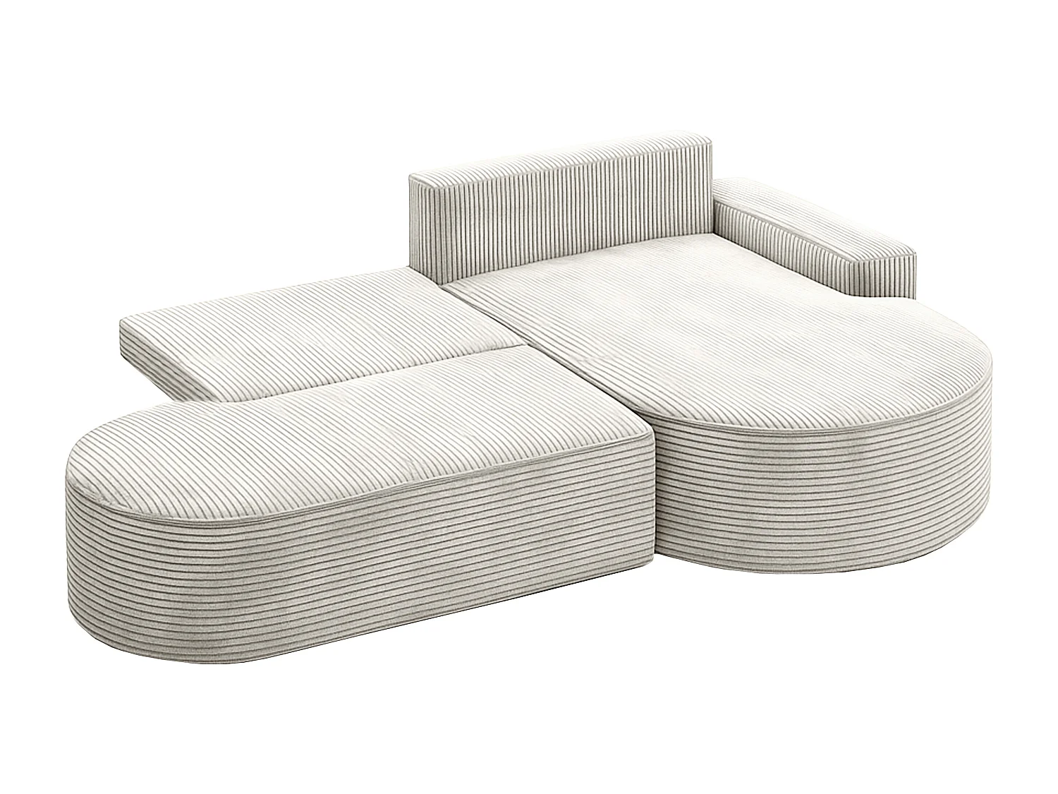 Canapé d'angle avec fonction couchage et coffre de lit Modena Round tissu Poso Beige Droite