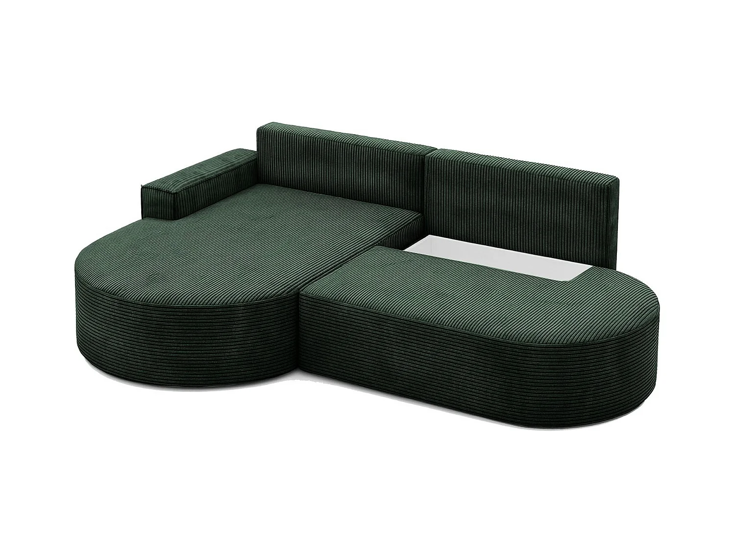 Canapé d'angle avec fonction couchage et coffre de lit Modena Round tissu Poso Green Left