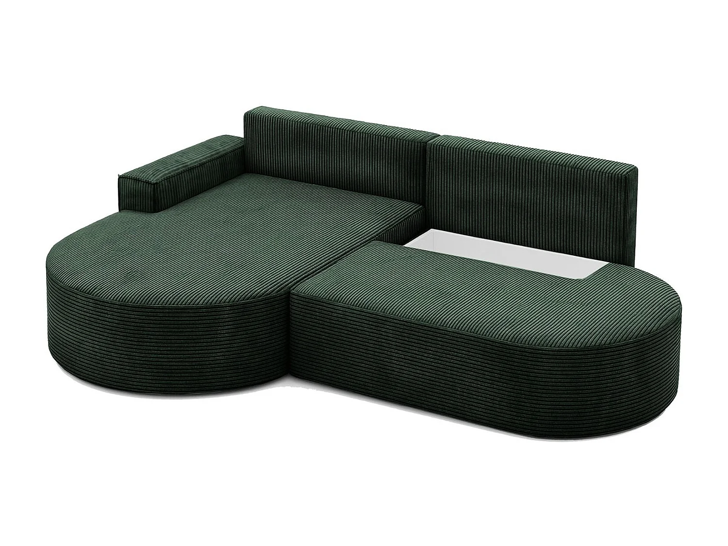 Canapé d'angle avec fonction couchage et coffre de lit Modena Round tissu Poso Green Left