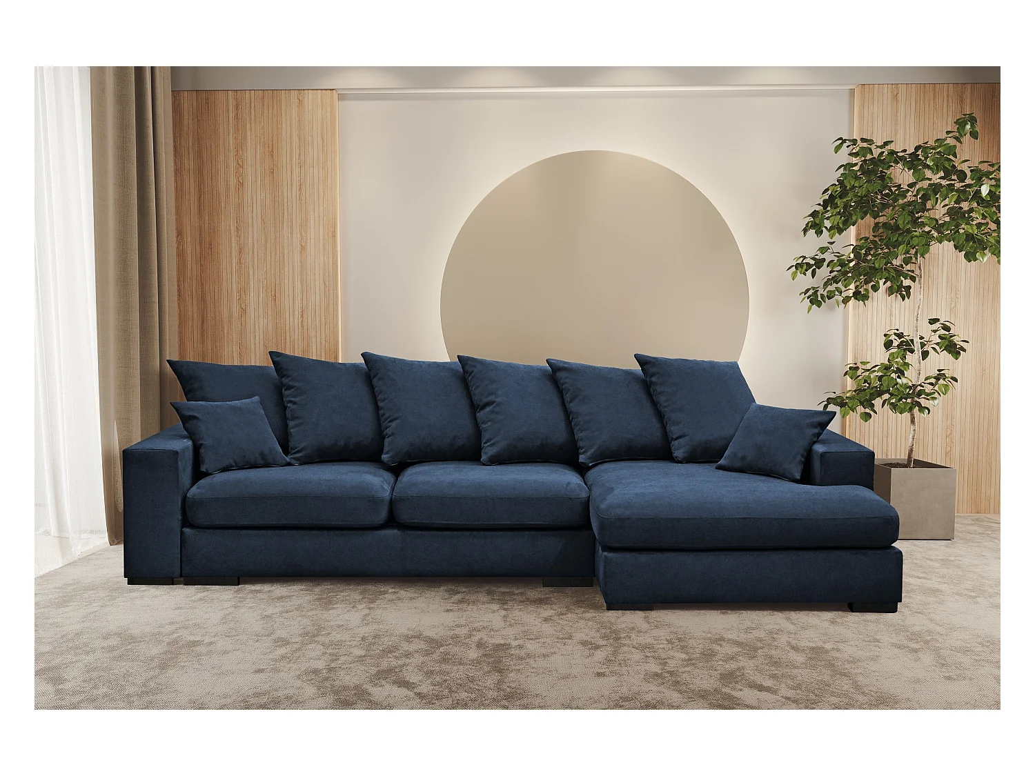 Ecksofa mit schlaffunktion und bettkasten, Sofa L-form, Couch L-form Gabon stoff Riviera Rechts Blau