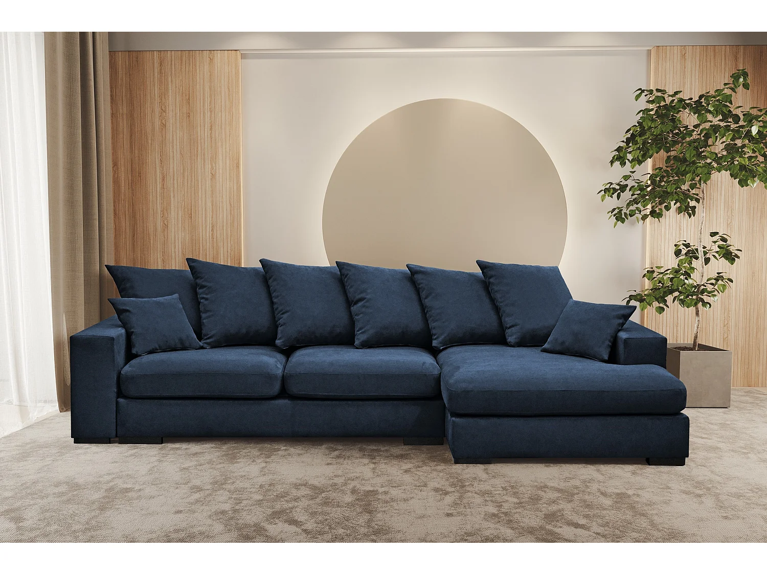 Hoekbank met slaapfunctie en bedstee, Bank L-vorm, Bank L-vorm Gabon stof Riviera Rechts Blauw