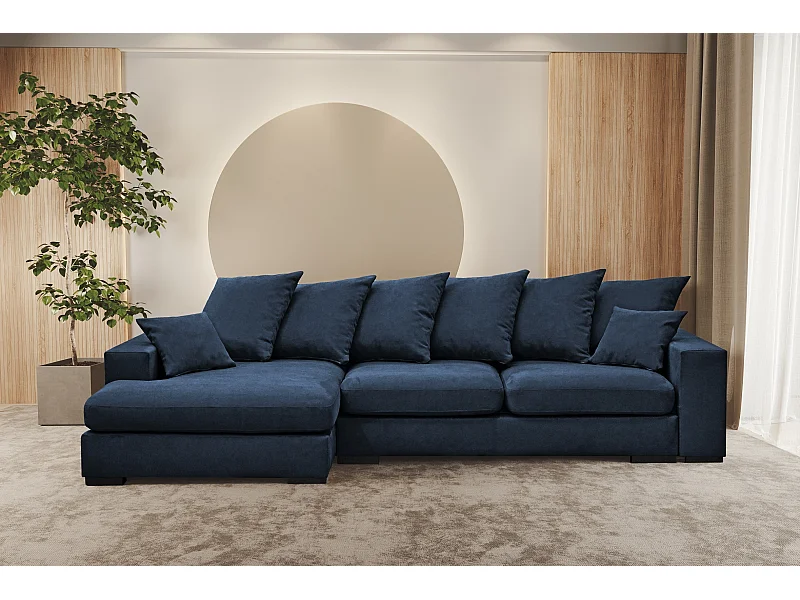 Ecksofa mit schlaffunktion und bettkasten, Sofa L-form, Couch L-form Gabon stoff Riviera Links Blau