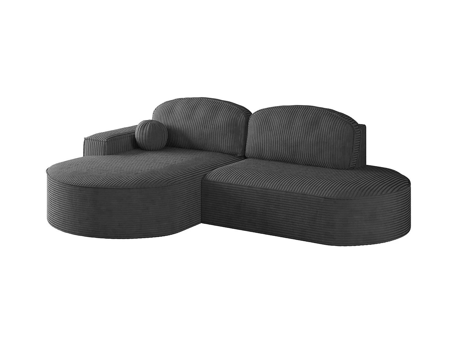 Canapé d'angle avec fonction couchage et coffre de lit Modena Round tissu Poso Graphite Gauche