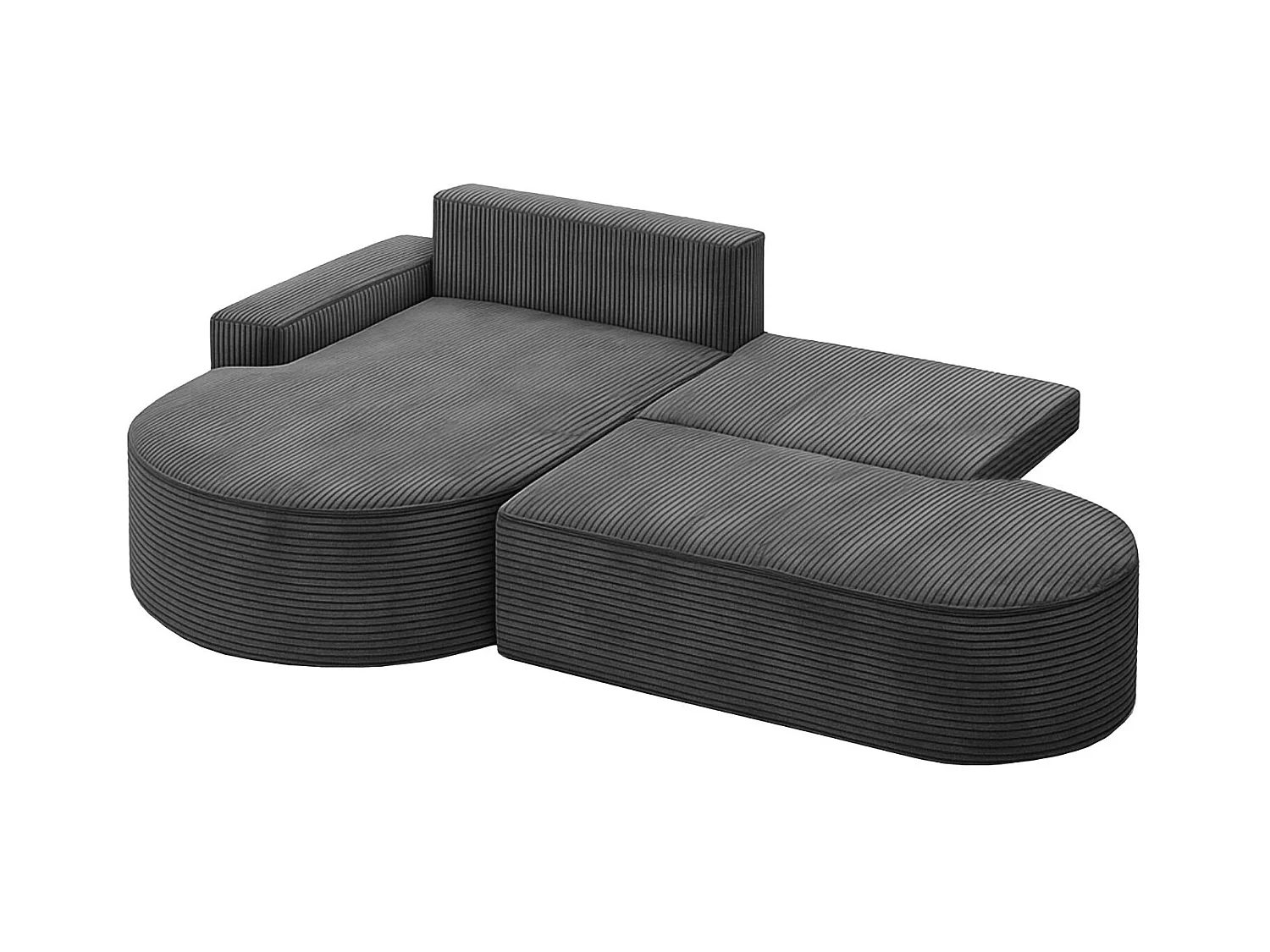 Canapé d'angle avec fonction couchage et coffre de lit Modena Round tissu Poso Graphite Gauche