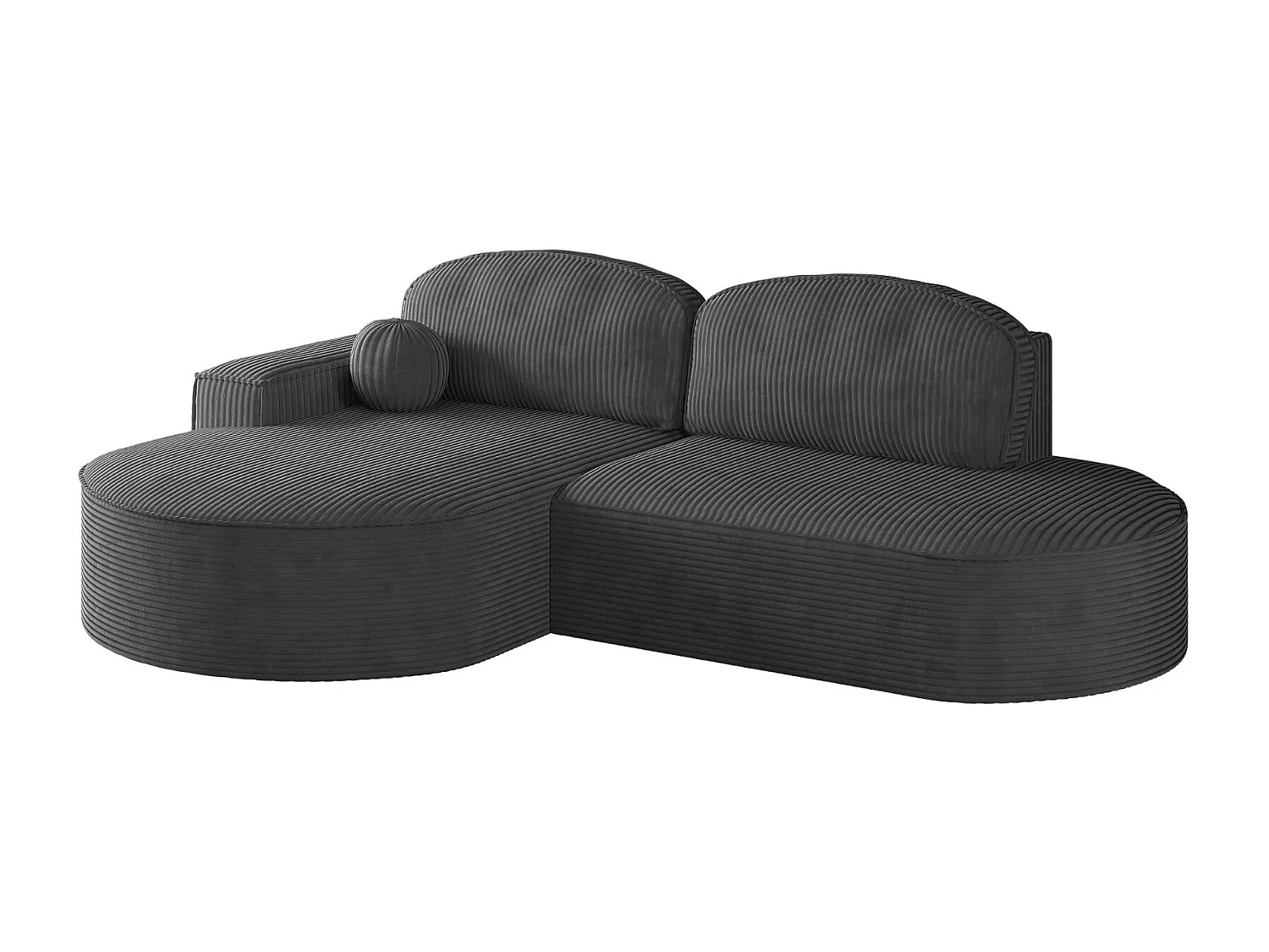 Canapé d'angle avec fonction couchage et coffre de lit Modena Round tissu Poso Graphite Gauche