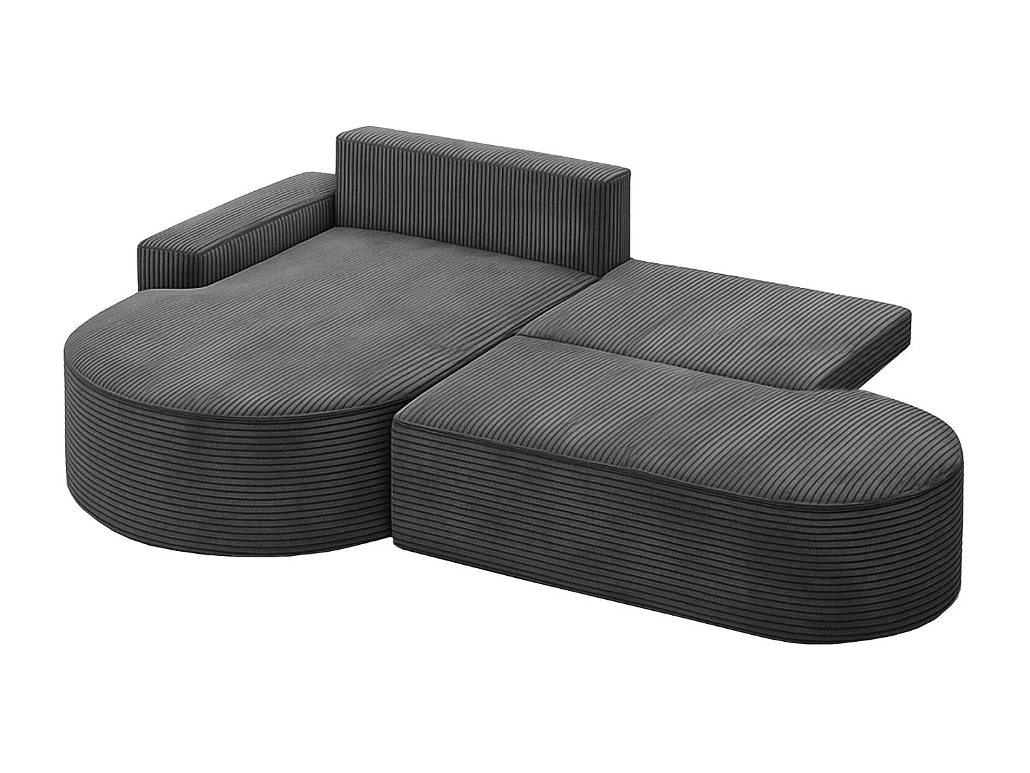 Canapé d'angle avec fonction couchage et coffre de lit Modena Round tissu Poso Graphite Gauche