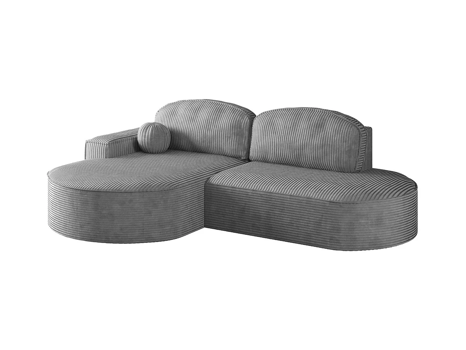 Canapé d'angle avec fonction couchage et coffre de lit Modena Round tissu Poso Silver Left