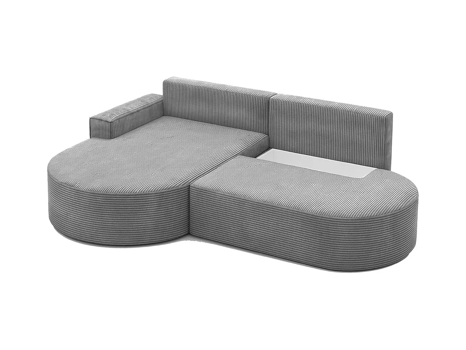 Canapé d'angle avec fonction couchage et coffre de lit Modena Round tissu Poso Silver Left