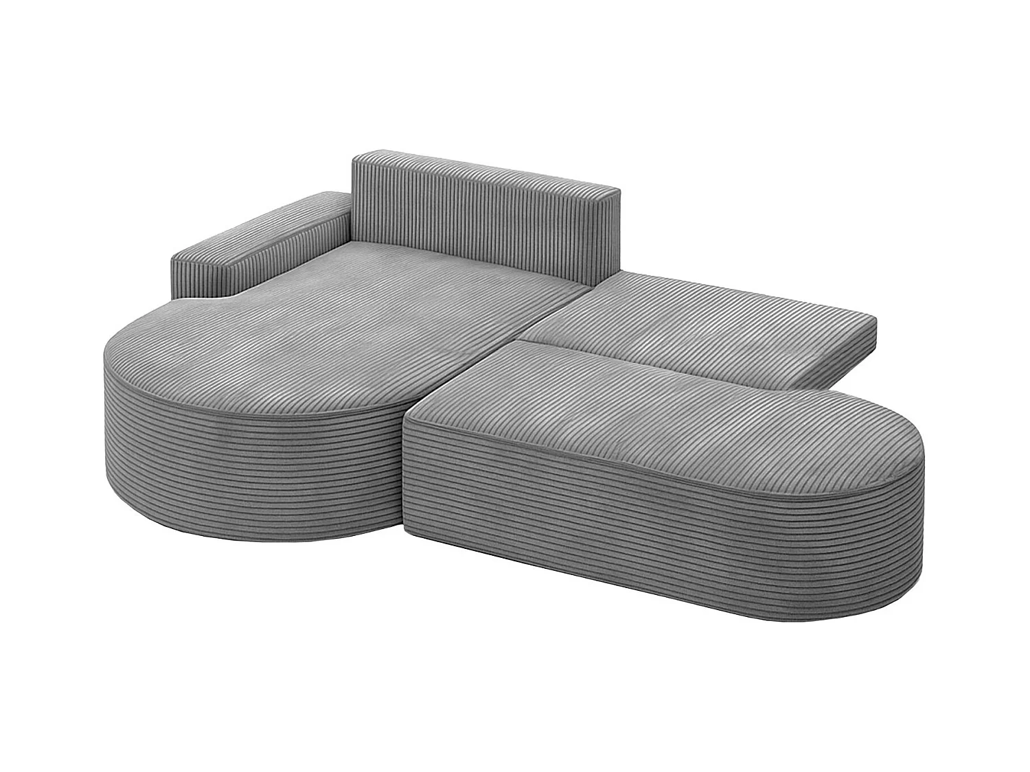 Canapé d'angle avec fonction couchage et coffre de lit Modena Round tissu Poso Silver Left