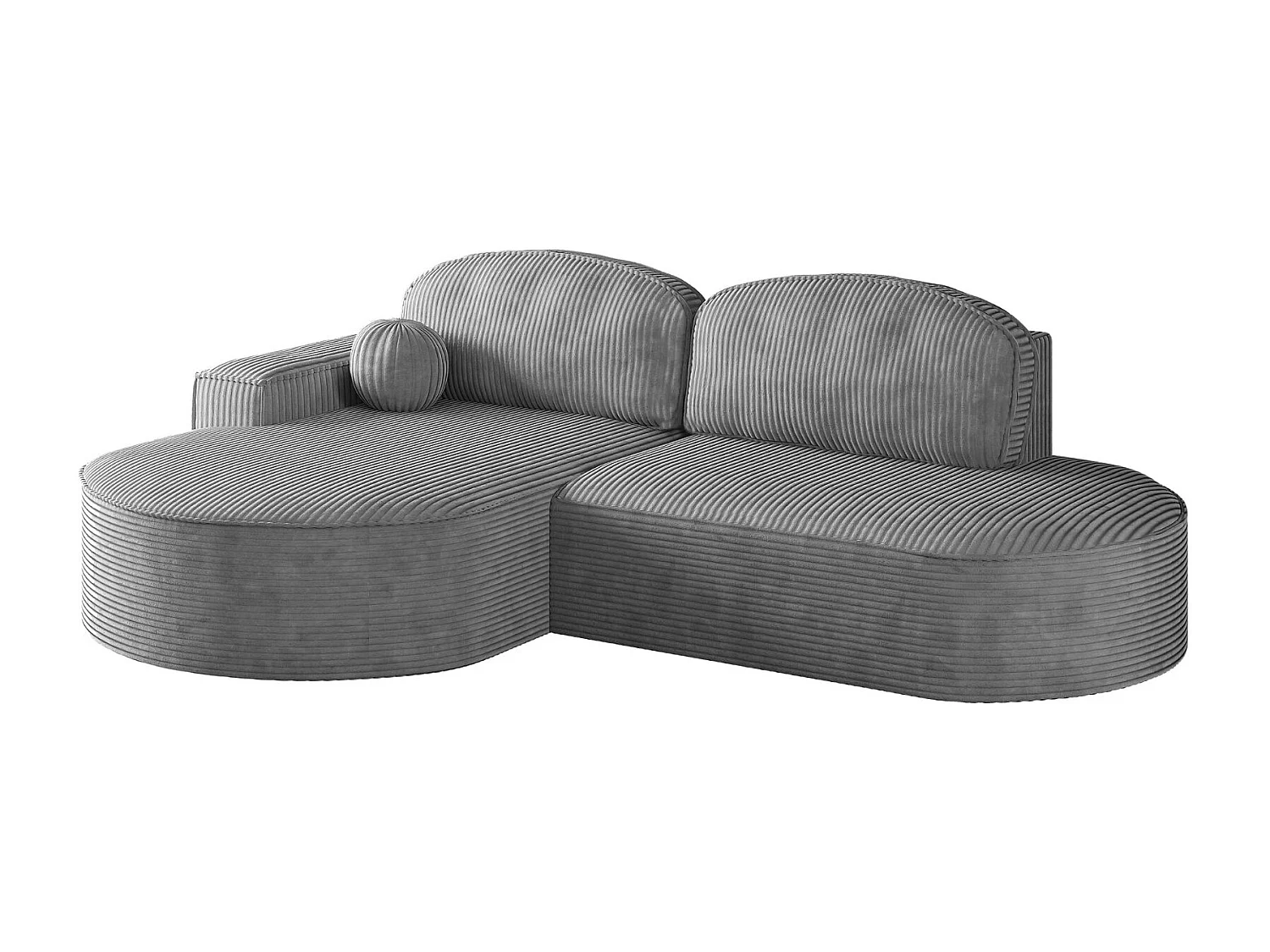 Canapé d'angle avec fonction couchage et coffre de lit Modena Round tissu Poso Silver Left