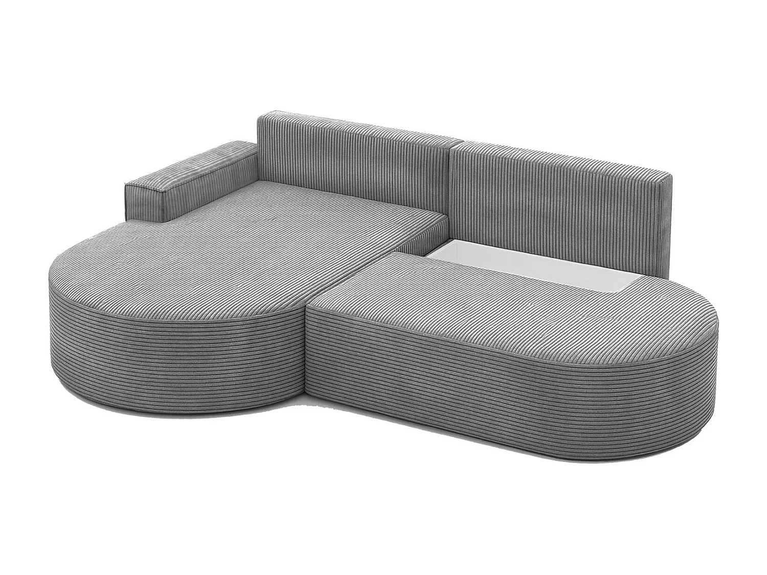 Canapé d'angle avec fonction couchage et coffre de lit Modena Round tissu Poso Silver Left