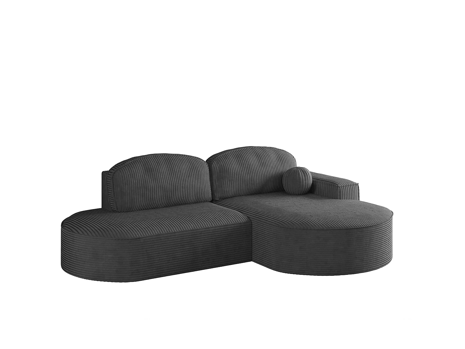 Canapé d'angle avec fonction couchage et coffre de lit Modena Round tissu Poso Graphite Droite