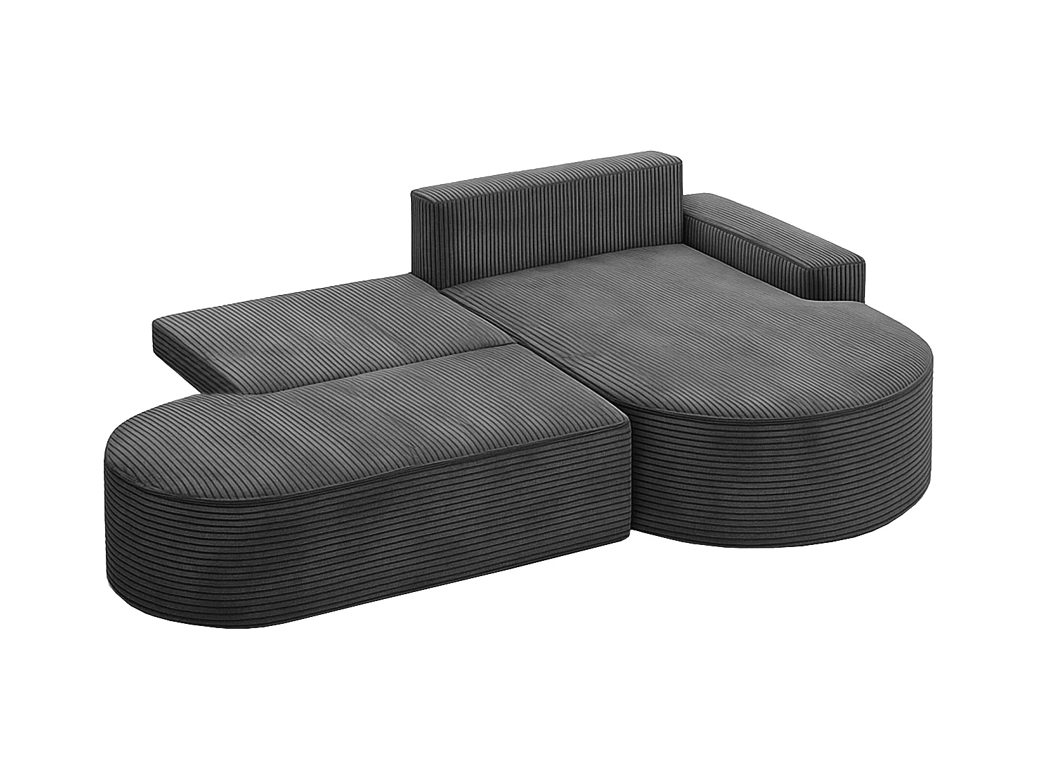 Canapé d'angle avec fonction couchage et coffre de lit Modena Round tissu Poso Graphite Droite