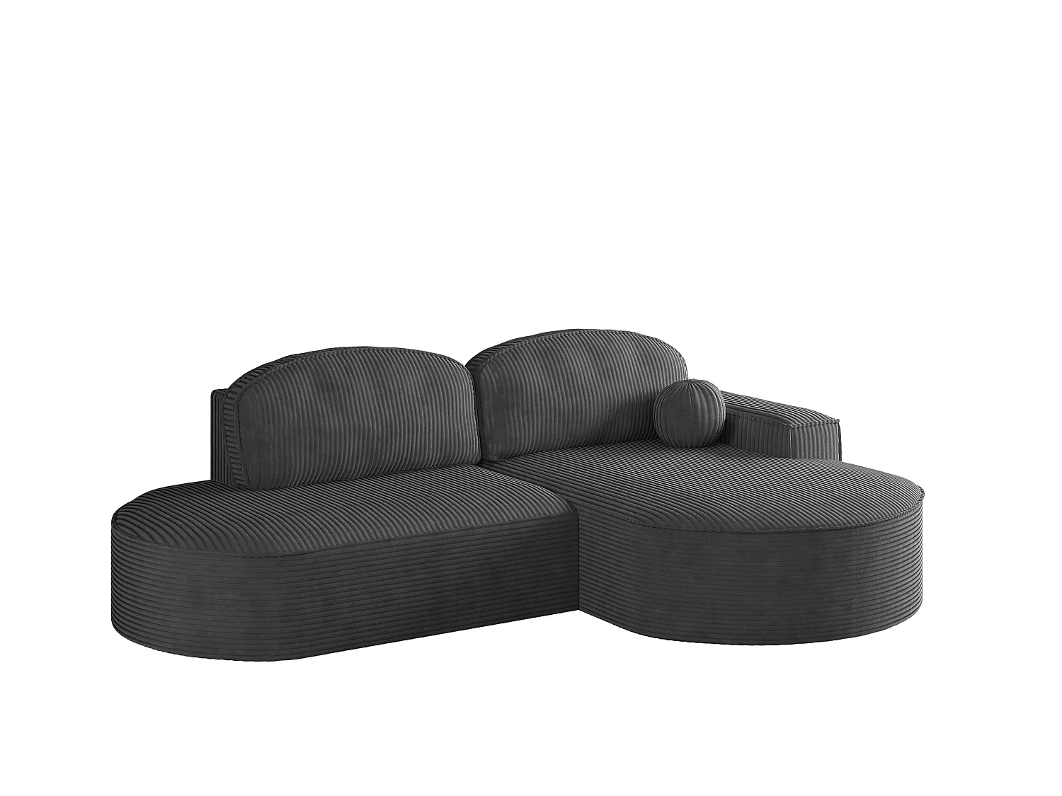 Canapé d'angle avec fonction couchage et coffre de lit Modena Round tissu Poso Graphite Droite