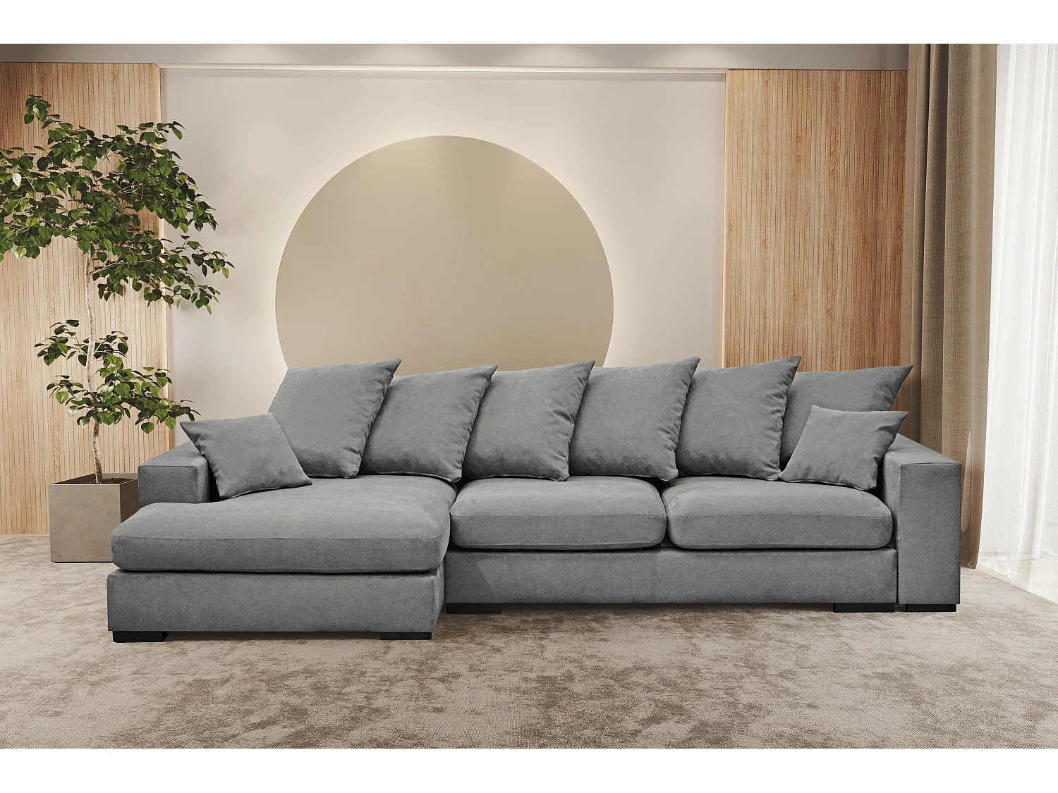Ecksofa mit schlaffunktion und bettkasten, Sofa L-form, Couch L-form Gabon stoff Riviera Links Grau