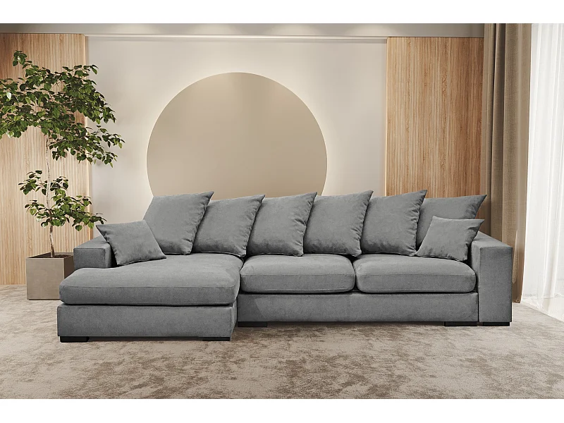 Ecksofa mit schlaffunktion und bettkasten, Sofa L-form, Couch L-form Gabon stoff Riviera Links Grau