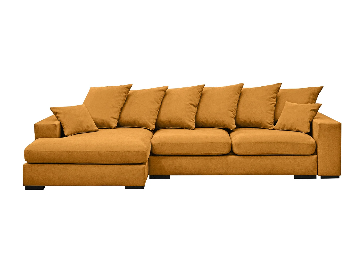 Canapé d'angle avec fonction couchage et coffre de lit, Canapé forme L, Canapé forme L tissu Gabon Riviera Gauche Orange