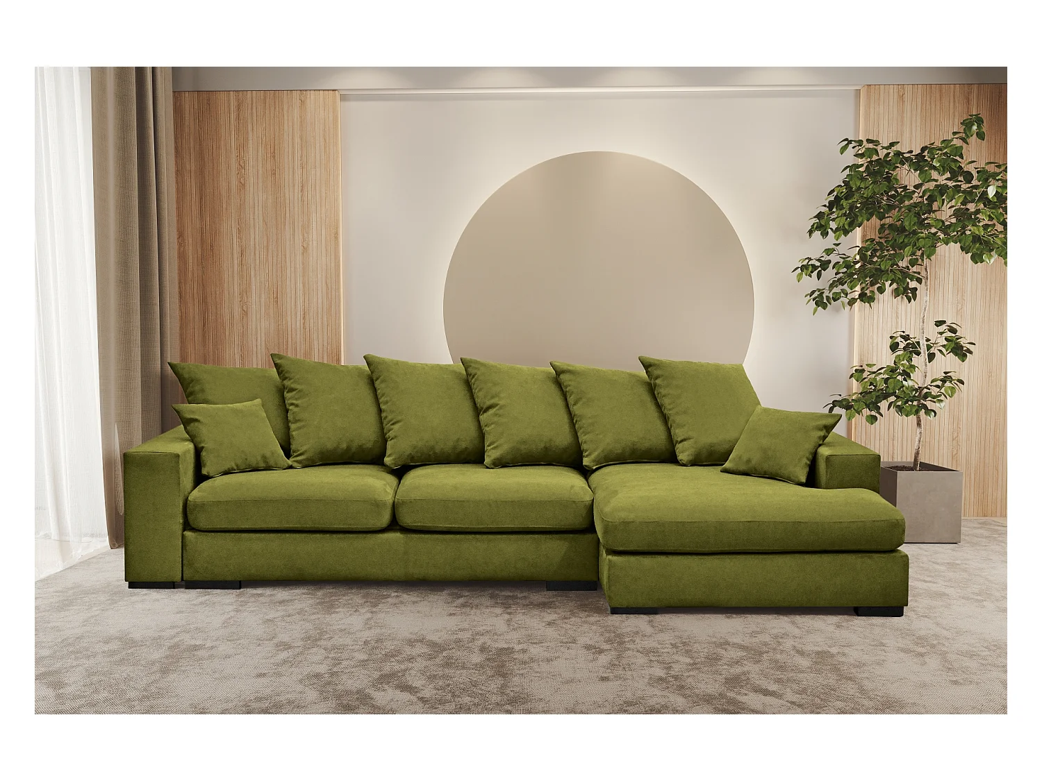 Canapé d'angle avec fonction couchage et coffre de lit, canapé en L, canapé en L tissu Gabon Riviera Droite Vert Clair