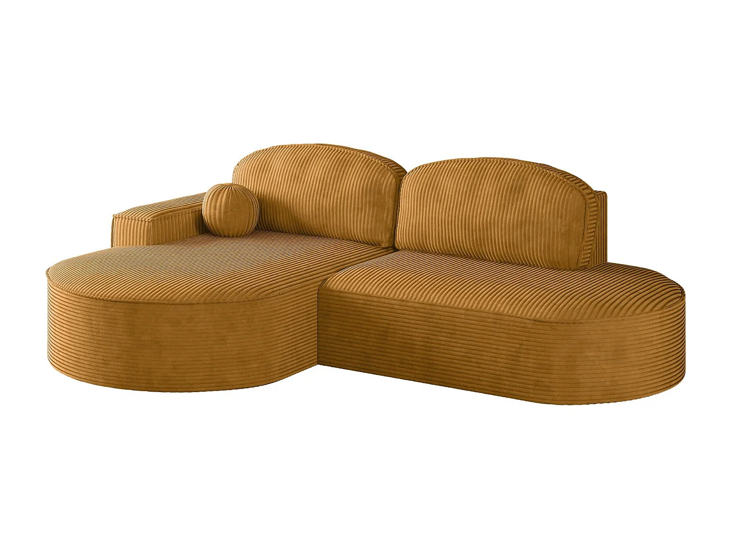 Canapé d'angle avec fonction couchage et coffre de lit Modena Round tissu Poso couleur moutarde Gauche