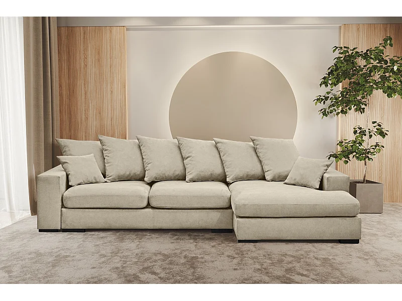 Ecksofa mit schlaffunktion und bettkasten, Sofa L-form, Couch L-form Gabon stoff Riviera Rechts Hellbeige