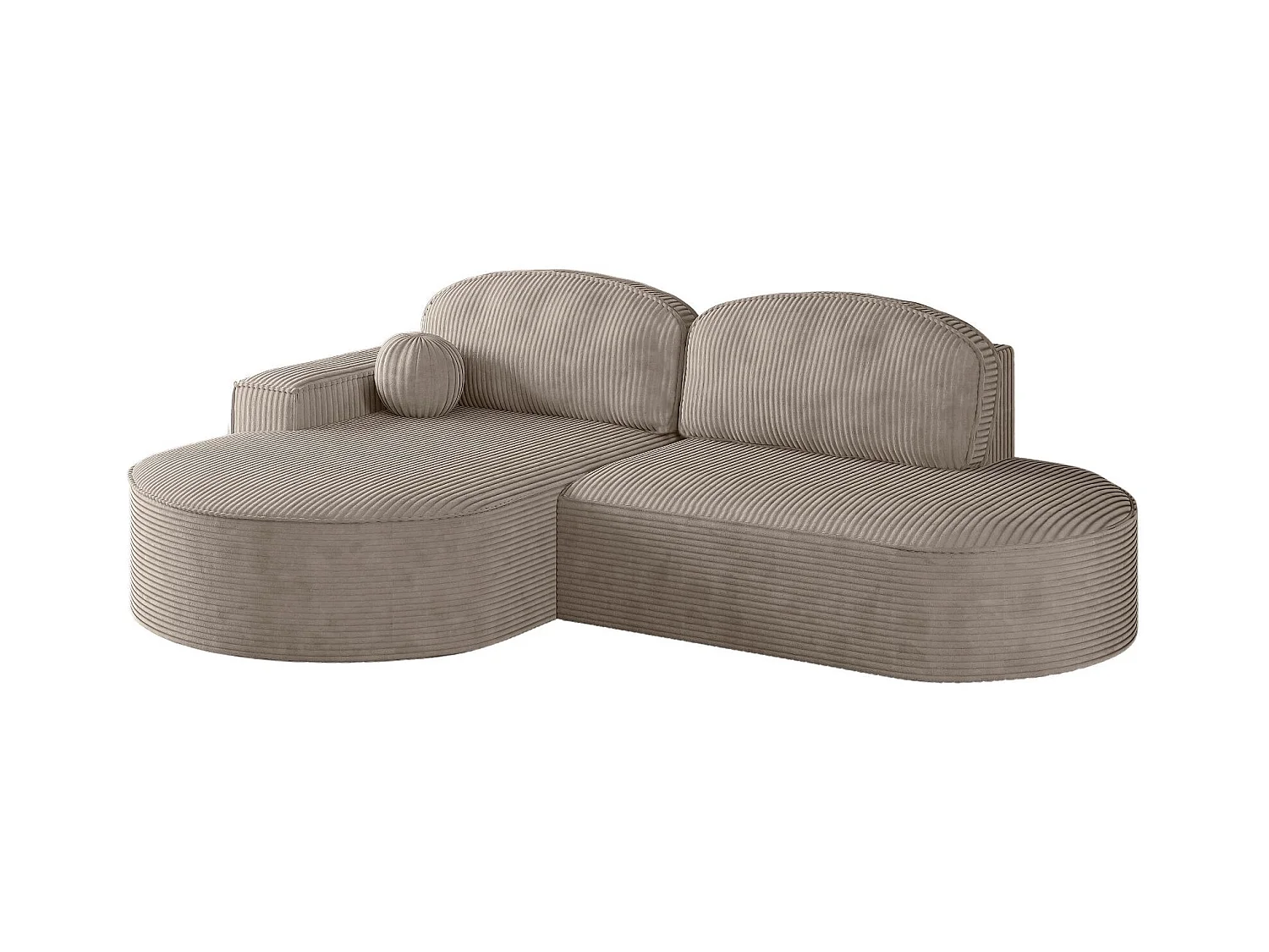 Canapé d'angle avec fonction couchage et coffre de lit Modena Round tissu Poso Dark Beige Gauche