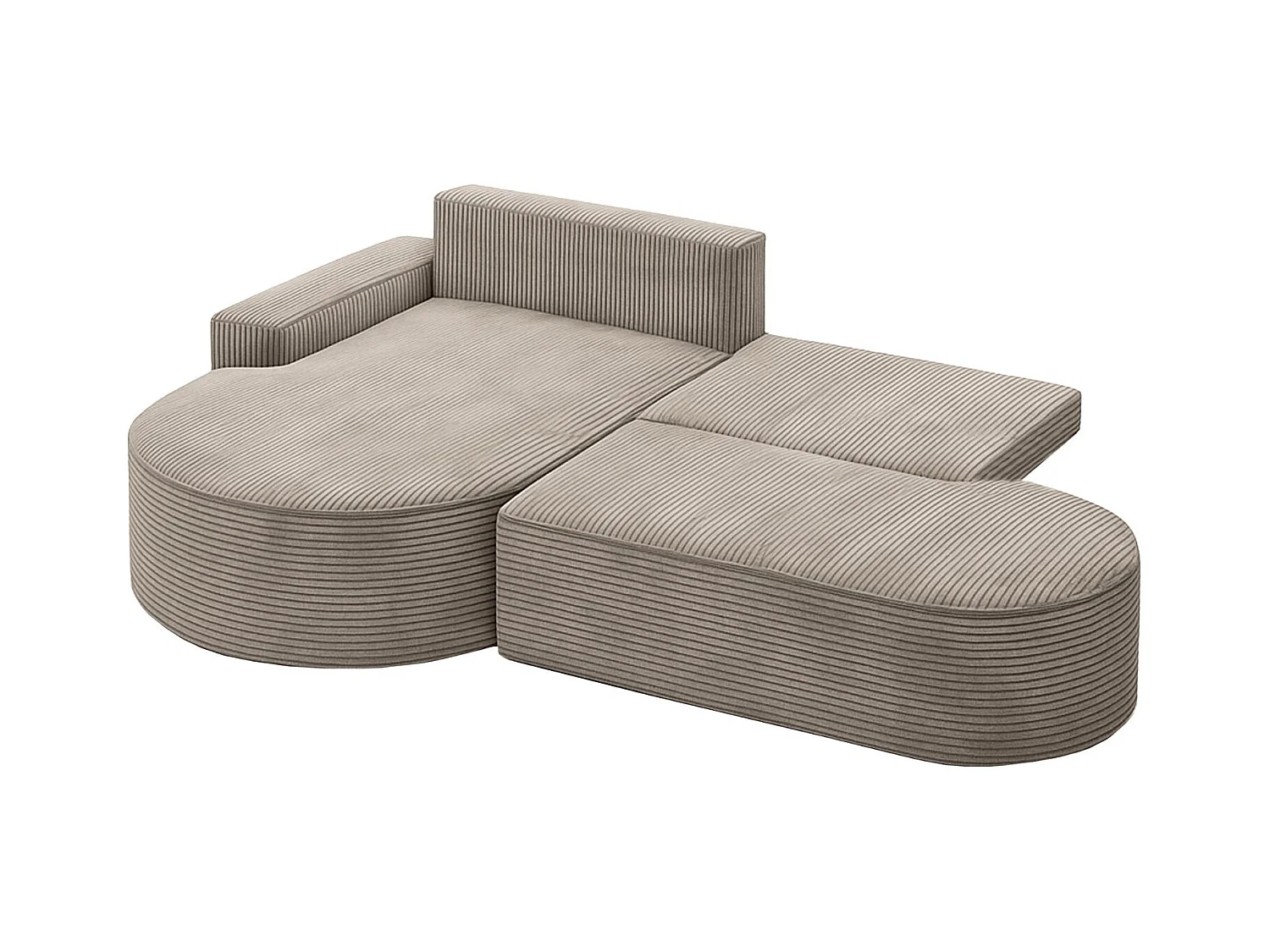 Canapé d'angle avec fonction couchage et coffre de lit Modena Round tissu Poso Dark Beige Gauche