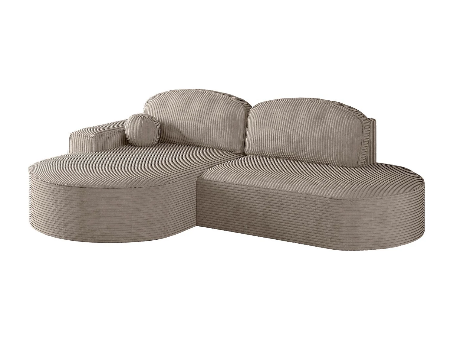 Canapé d'angle avec fonction couchage et coffre de lit Modena Round tissu Poso Dark Beige Gauche