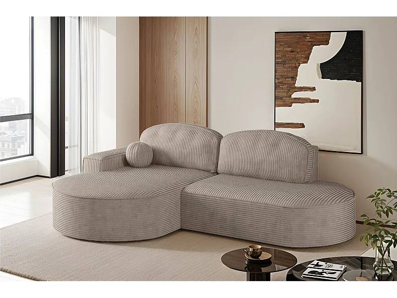 Ecksofa mit Schlaffunktion und Bettkasten Modena Runden stoff Poso Dunkelbeige Links