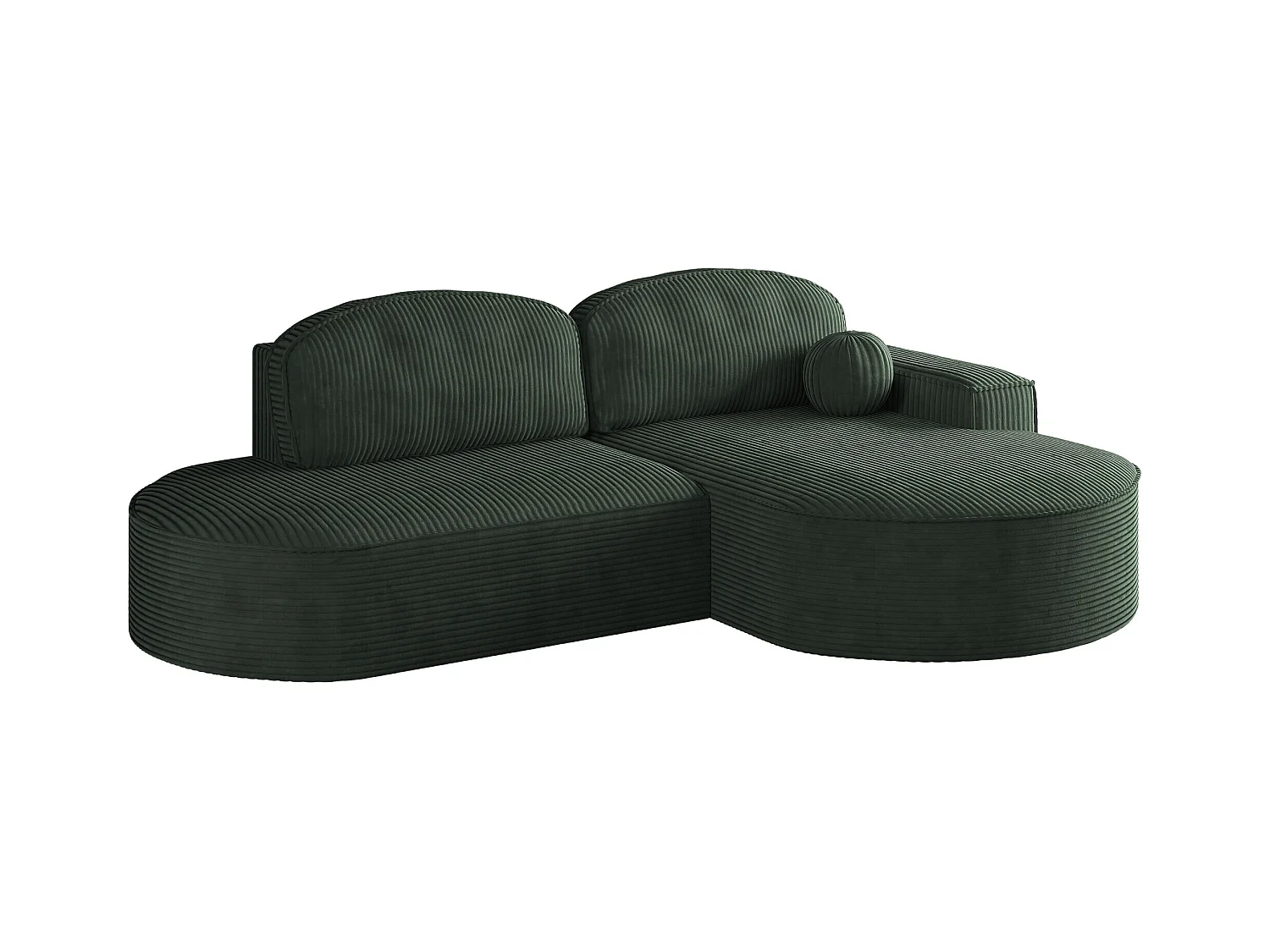 Canapé d'angle avec fonction couchage et coffre de lit Modena Round tissu Poso Green Right