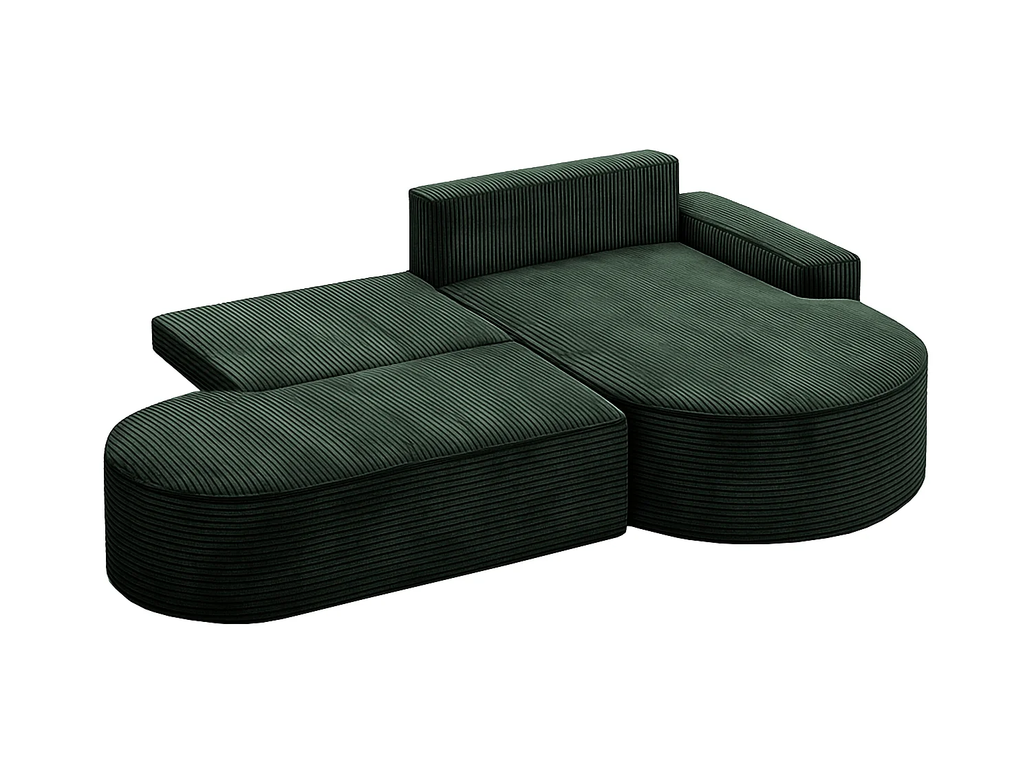 Canapé d'angle avec fonction couchage et coffre de lit Modena Round tissu Poso Green Right
