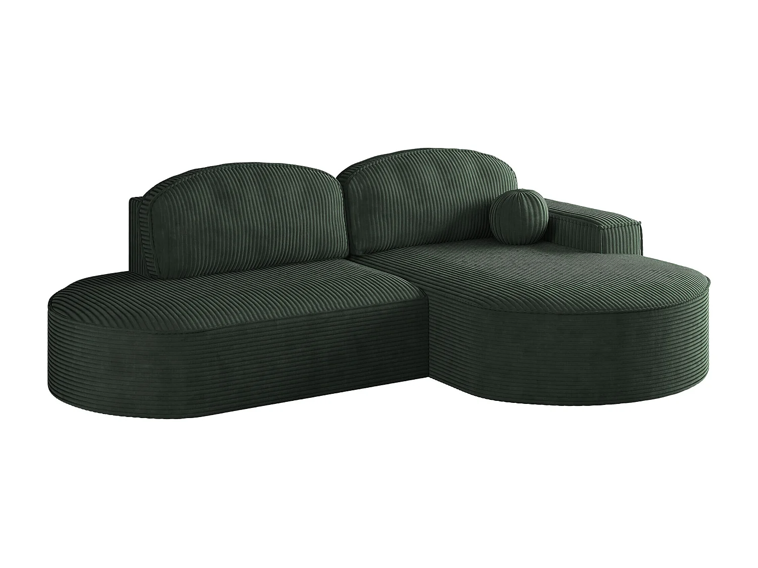 Canapé d'angle avec fonction couchage et coffre de lit Modena Round tissu Poso Green Right