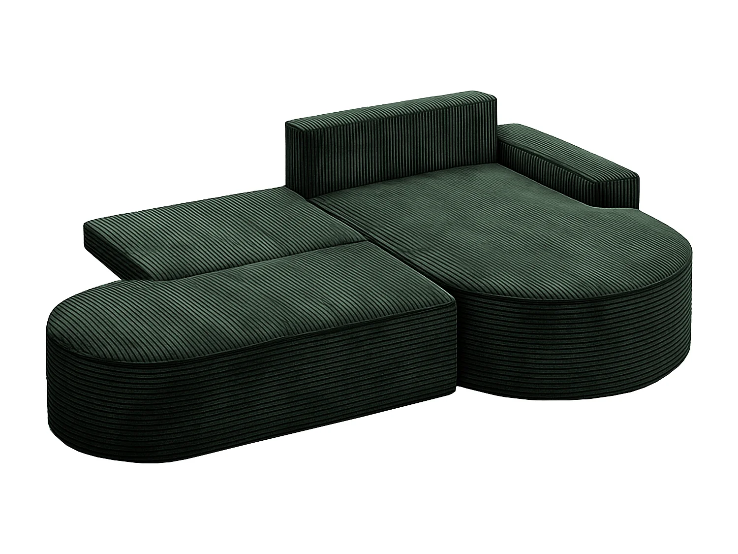 Canapé d'angle avec fonction couchage et coffre de lit Modena Round tissu Poso Green Right