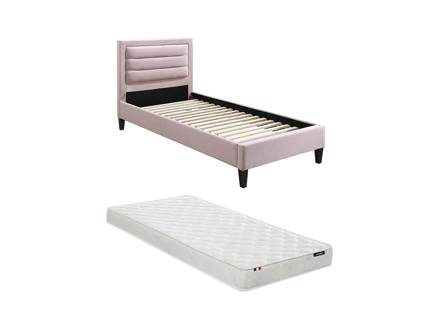 Seng 90 x 190 cm med hodegavl i rosa farge - Rosa + Madrass - MACHUPIO