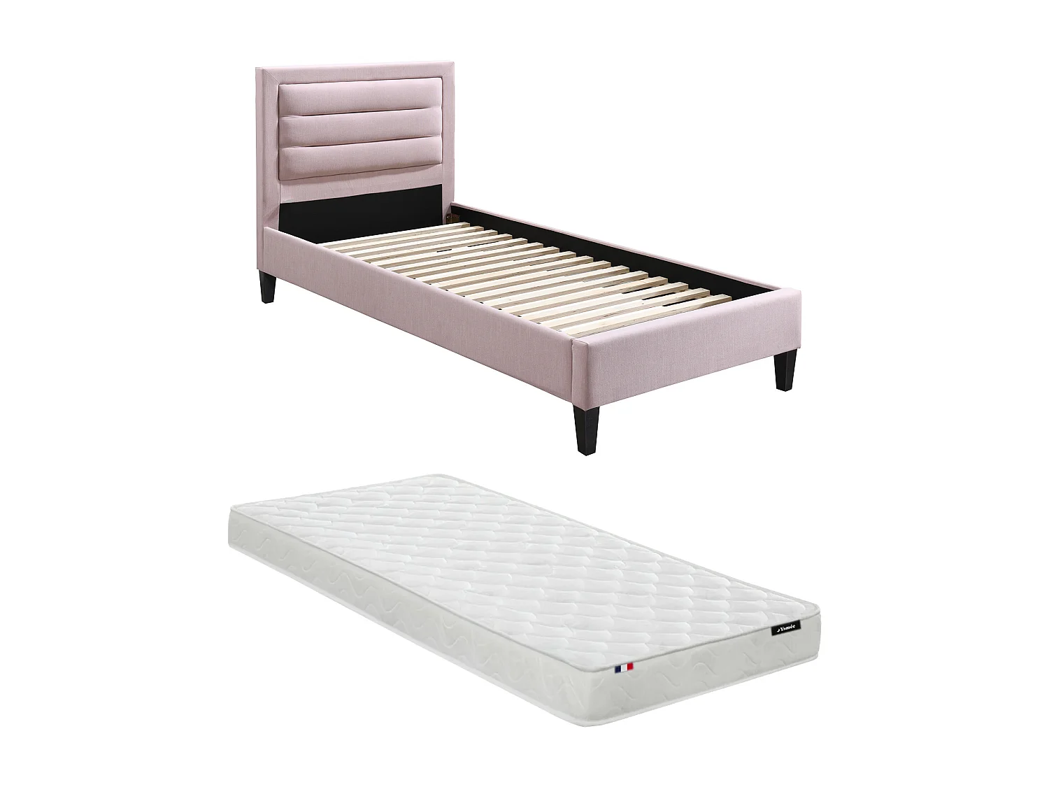 Cama 90 x 190 cm con cabecero color rosa - Rosa + Colchón - MACHUPIO