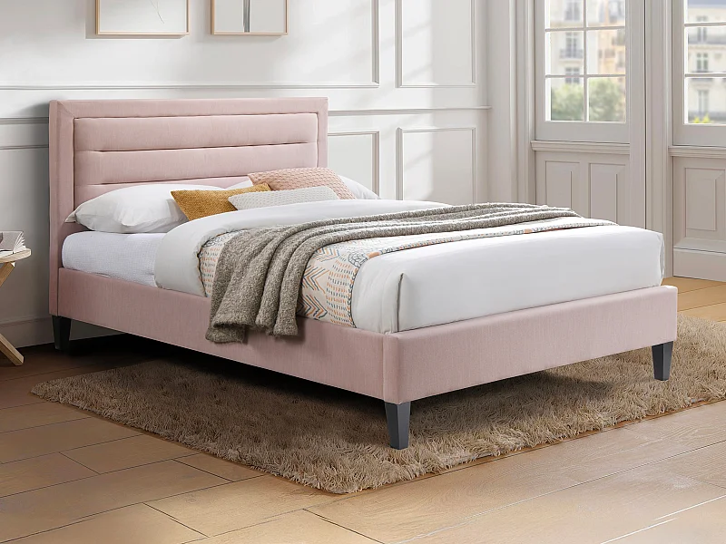 Bett 120 x 190 cm mit gepolstertem Kopfteil + Matratze - Rosa - MACHUPIO