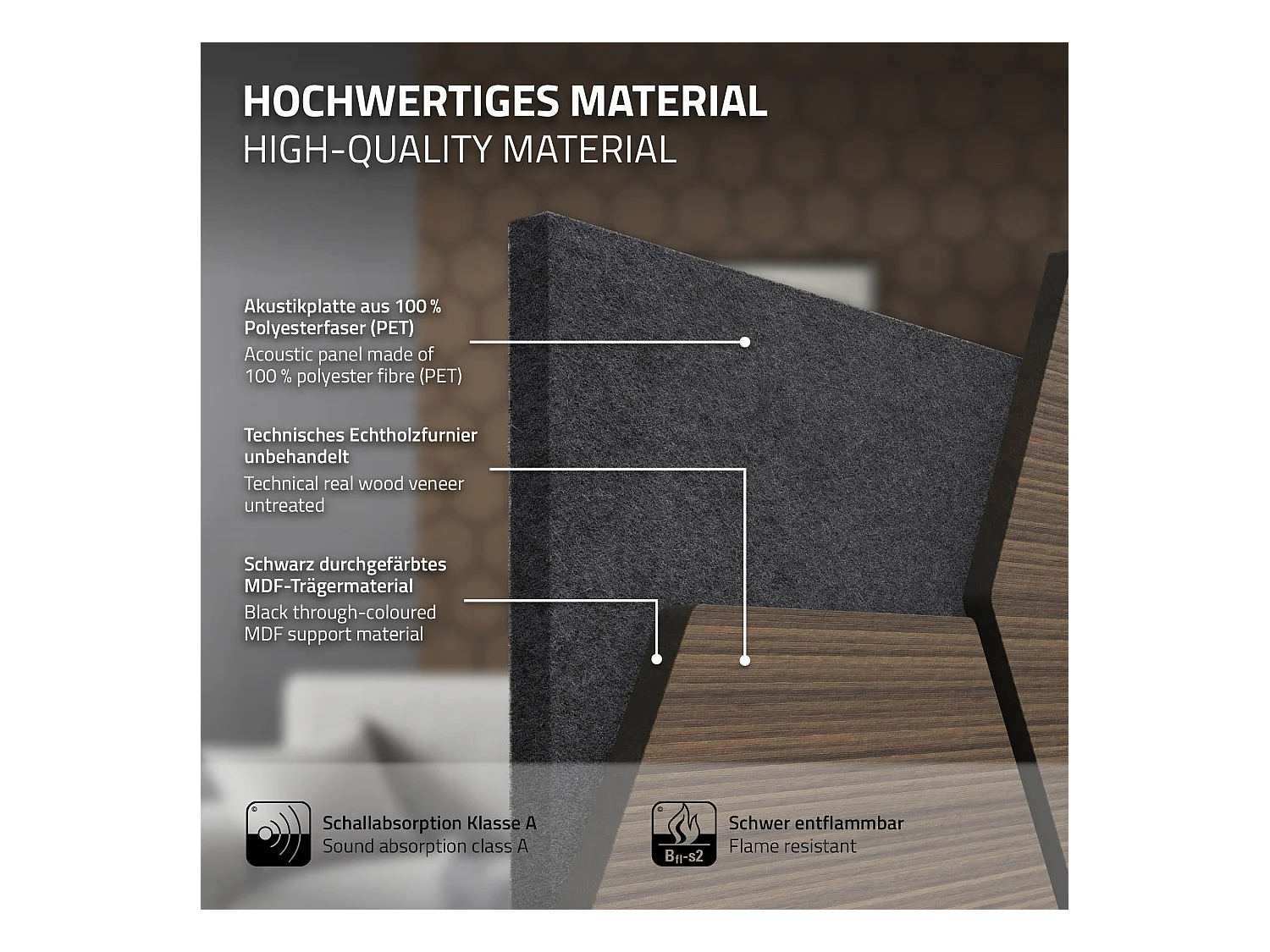 Lot de 2 panneaux acoustiques 66x81x2cm 1m² motif bois brun hexagonal MDF isolation sonore dalle phonique insonorisante cloisons murales anti-bruit