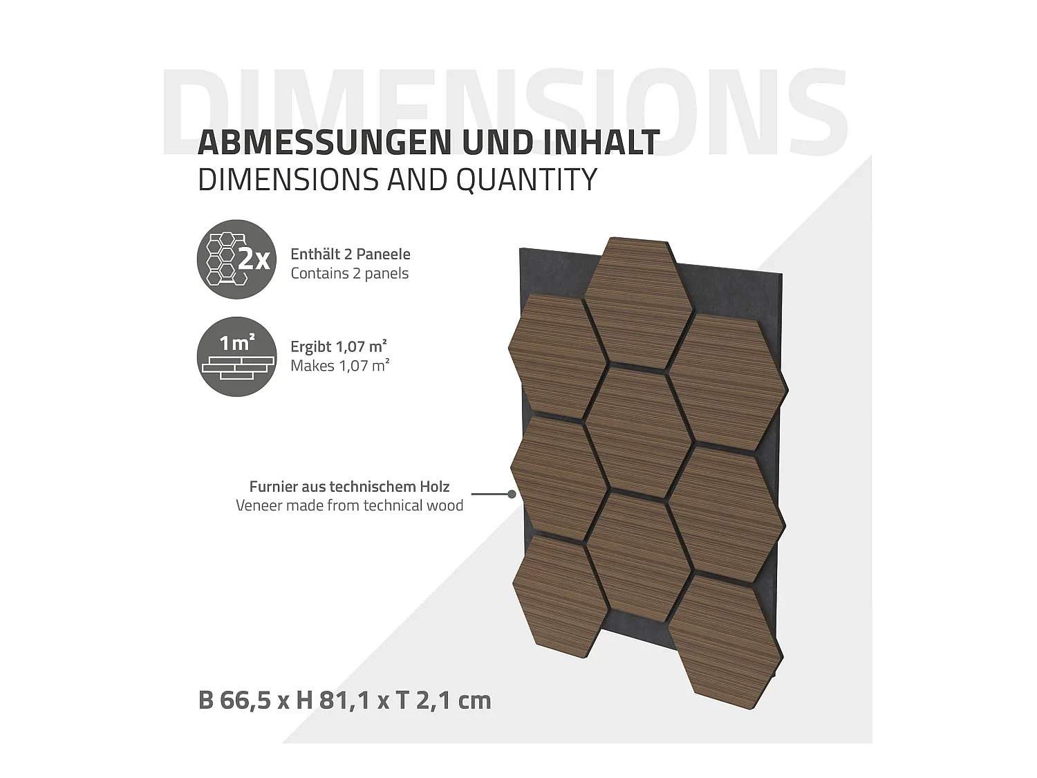 Lot de 2 panneaux acoustiques 66x81x2cm 1m² motif bois brun hexagonal MDF isolation sonore dalle phonique insonorisante cloisons murales anti-bruit