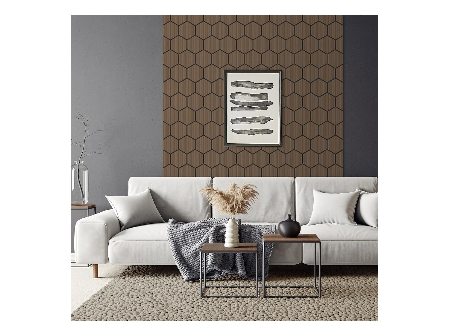 Lot de 2 panneaux acoustiques 66x81x2cm 1m² motif bois brun hexagonal MDF isolation sonore dalle phonique insonorisante cloisons murales anti-bruit