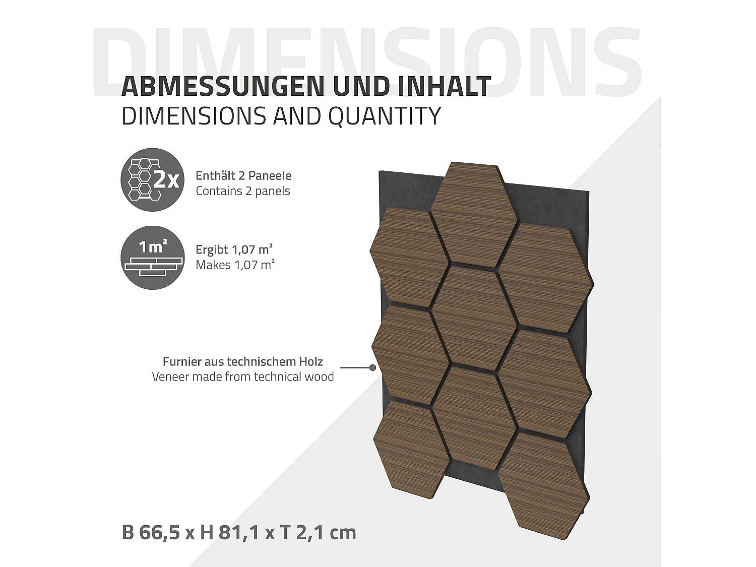 ML-Design 2x Pannelli acustici esagonali marrone 66 x 81 x 2 cm per isolamento sonoro pareti porte soffitti decorazione ambienti uffici studi interni
