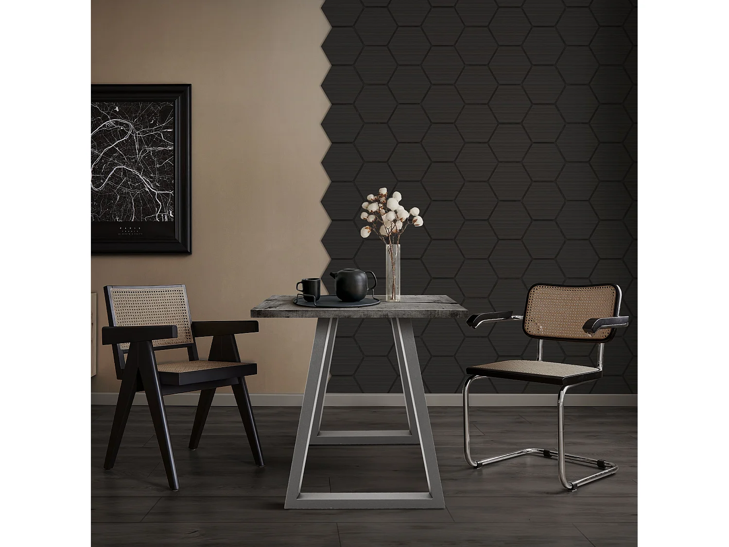 Lot de 2 panneaux acoustiques 66x81x2cm 1m² motif bois noir hexagonal MDF isolation sonore dalle phonique insonorisante cloisons murales anti-bruit