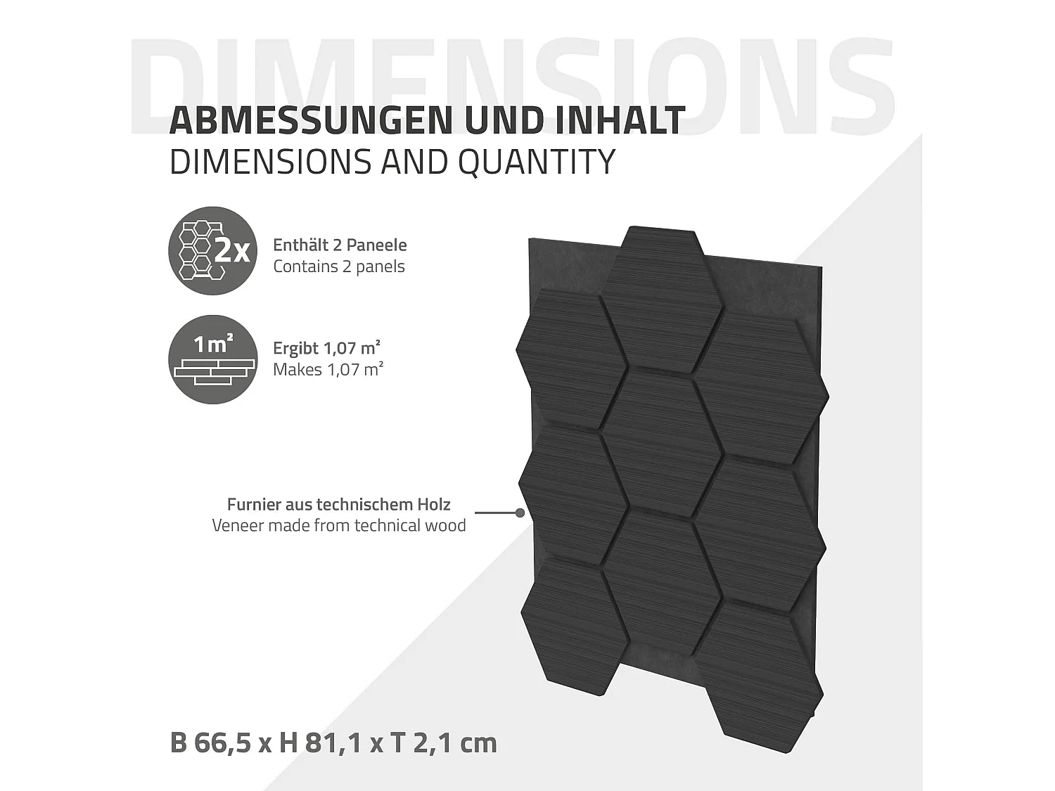 Lot de 2 panneaux acoustiques 66x81x2cm 1m² motif bois noir hexagonal MDF isolation sonore dalle phonique insonorisante cloisons murales anti-bruit