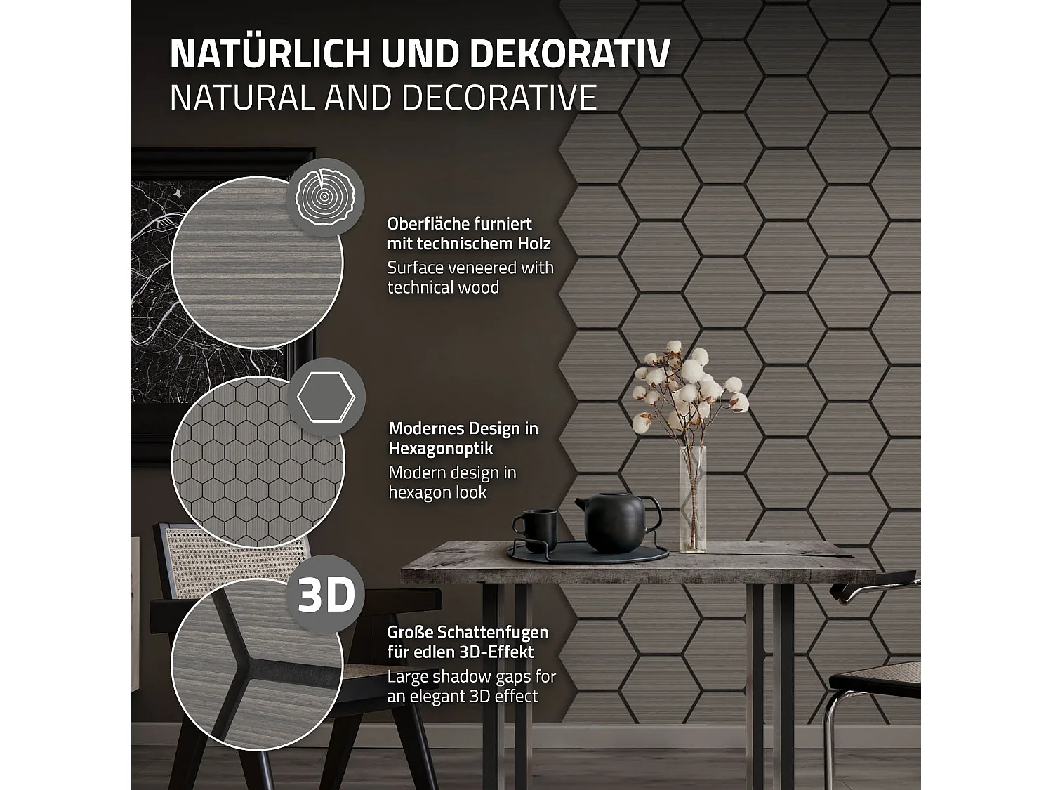 Lot de 2 panneaux acoustiques 66x81x2cm 1m² motif bois gris hexagonal MDF isolation sonore dalle phonique insonorisante cloisons murales anti-bruit
