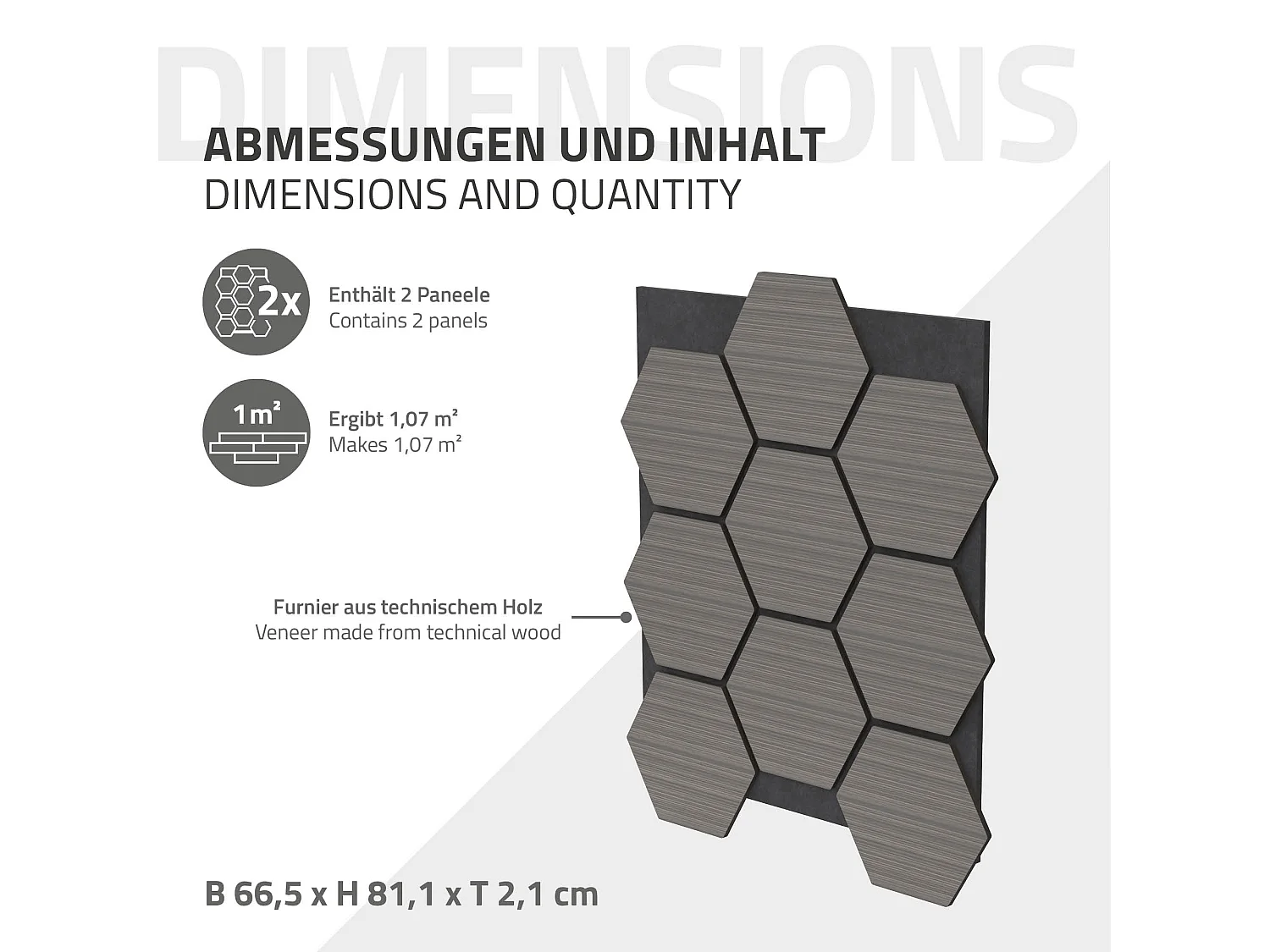Lot de 2 panneaux acoustiques 66x81x2cm 1m² motif bois gris hexagonal MDF isolation sonore dalle phonique insonorisante cloisons murales anti-bruit